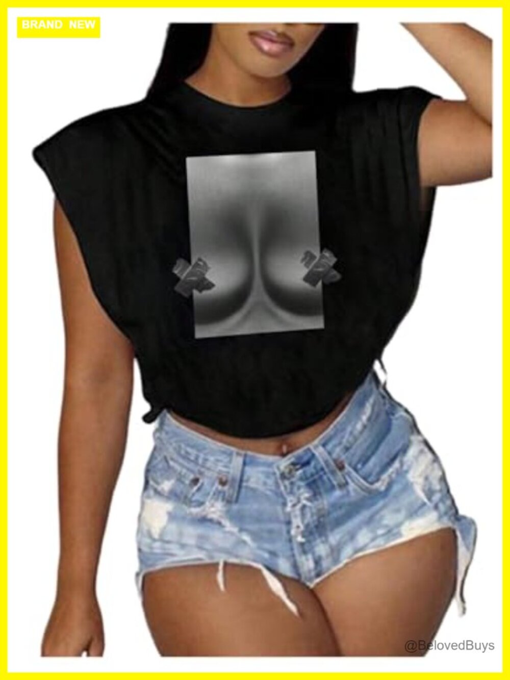 Womens Graphic Crop Top Sleeveless Crew Neck Loose Fit Summer Tee